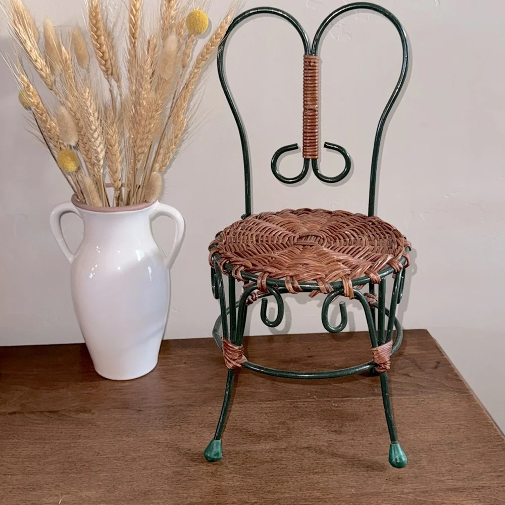 Wicker and Metal Ice Cream Parlor Doll Sized Cafe Bistro Chair Cottage Decor